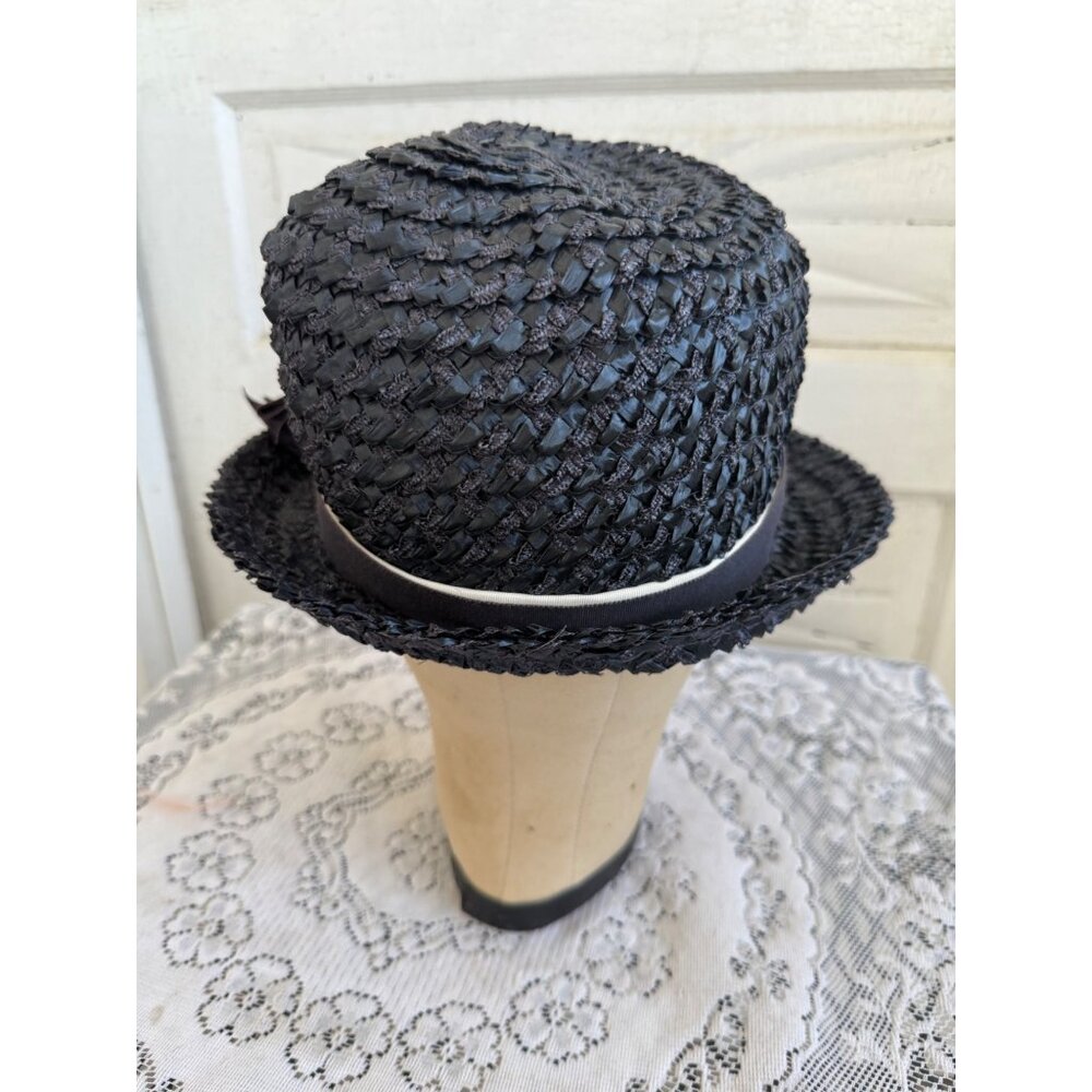 Vintage 1950s Raffia Straw Blue Womens Fedora Style Hat - Picture 9 of 9